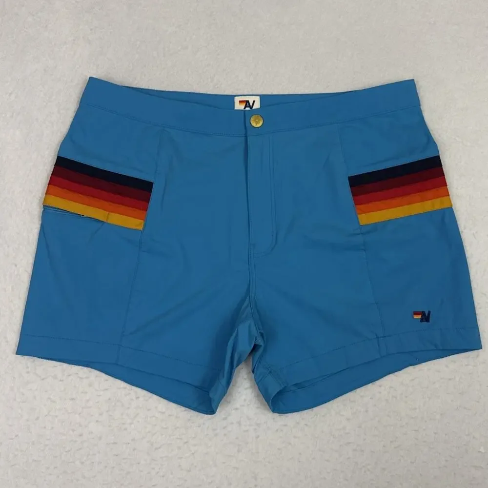 Aviator Nation Board Shorts Mens 36 Blue Horizontal 5 Stripe Flex Swim